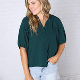 Avyn Blouse with Button Down Front - Hunter Green