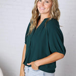 Avyn Blouse with Button Down Front - Hunter Green