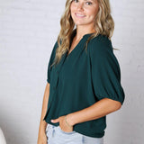 Avyn Blouse with Button Down Front - Hunter Green