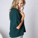 Avyn Blouse with Button Down Front - Hunter Green
