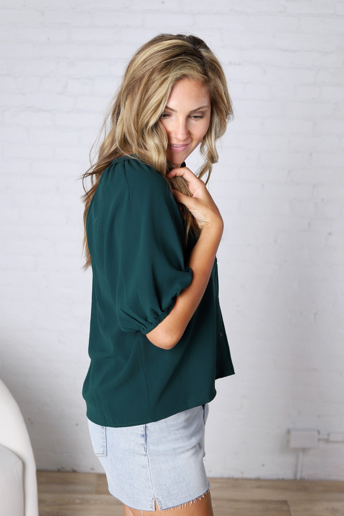 Avyn Blouse with Button Down Front - Hunter Green