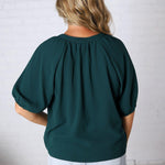 Avyn Blouse with Button Down Front - Hunter Green