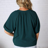 Avyn Blouse with Button Down Front - Hunter Green