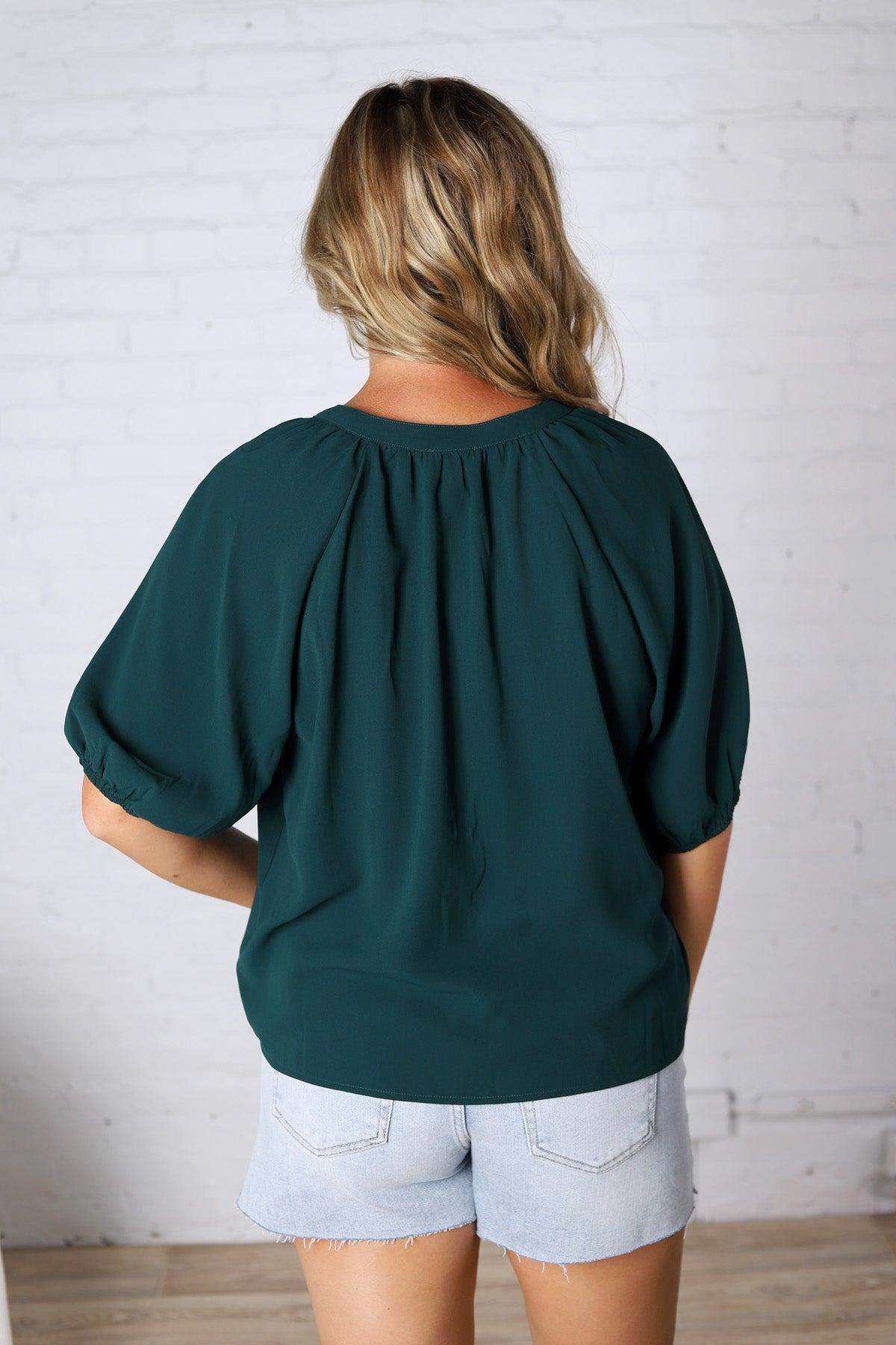 Avyn Blouse with Button Down Front - Hunter Green