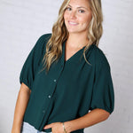 Avyn Blouse with Button Down Front - Hunter Green