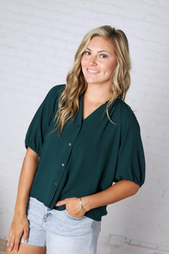 Avyn Blouse with Button Down Front - Hunter Green