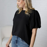 Ayla Short Sleeve Bubble Blouse - Black