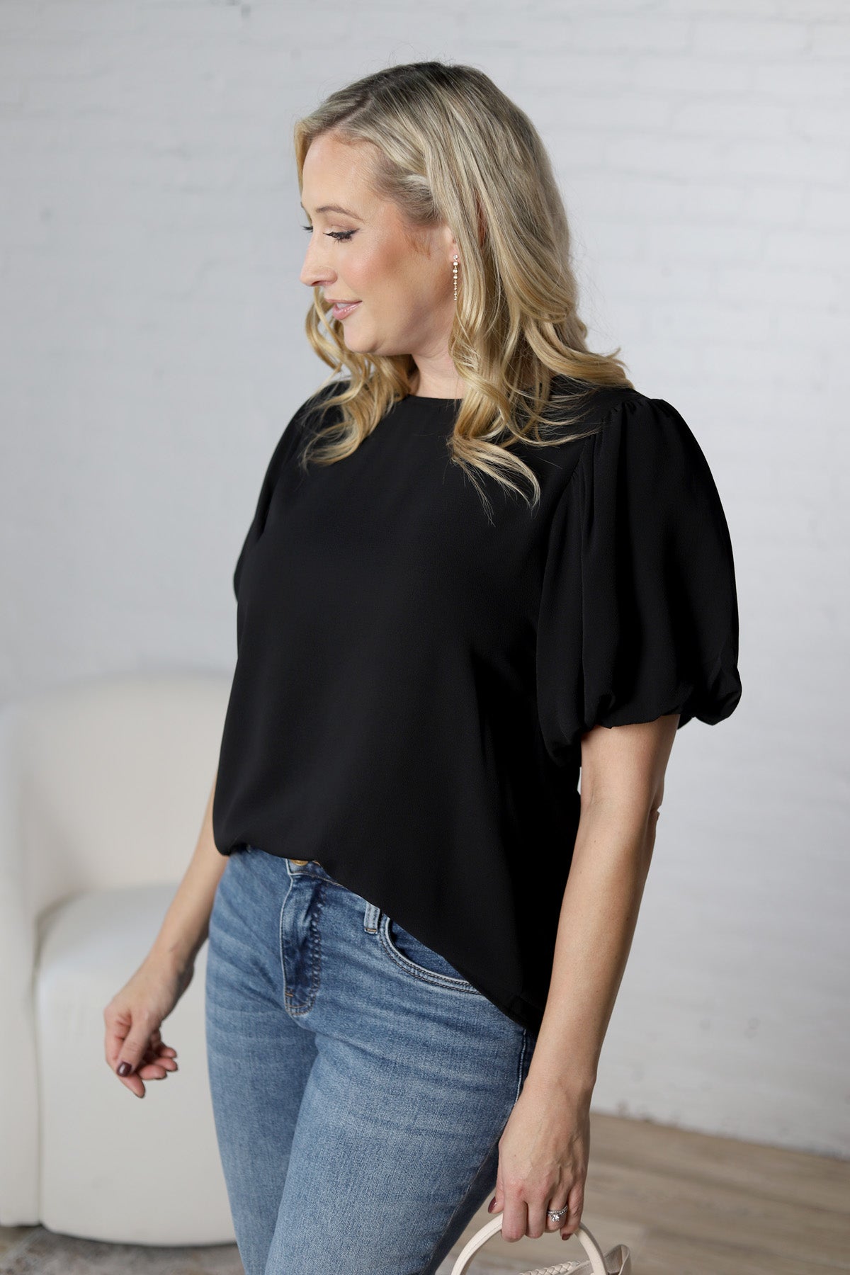 Ayla Short Sleeve Bubble Blouse - Black