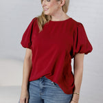 Ayla Short Sleeve Bubble Blouse - Burgundy