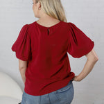 Ayla Short Sleeve Bubble Blouse - Burgundy