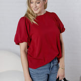 Ayla Short Sleeve Bubble Blouse - Burgundy