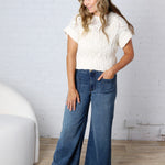 Azaria Cable Knit Short Sleeve Sweater - Oatmeal