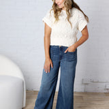 Azaria Cable Knit Short Sleeve Sweater - Oatmeal