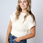 Azaria Cable Knit Short Sleeve Sweater - Oatmeal