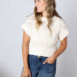 Azaria Cable Knit Short Sleeve Sweater - Oatmeal