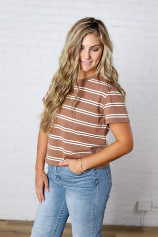 Backett Striped Boxy Short Sleeve Tee - Brown