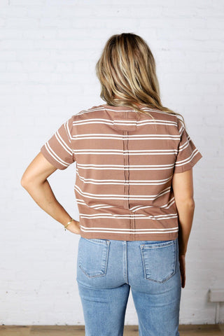 Backett Striped Boxy Short Sleeve Tee - Brown