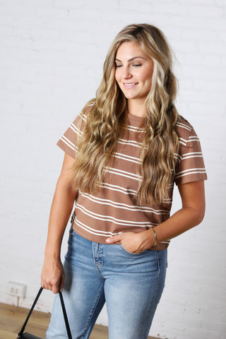 Backett Striped Boxy Short Sleeve Tee - Brown