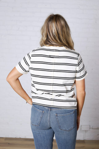 Backett Striped Boxy Short Sleeve Tee - White