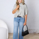 Bailey Mock Neck Short Sleeve Sweater - H Grey