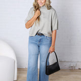 Bailey Mock Neck Short Sleeve Sweater - H Grey