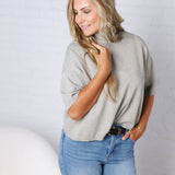 Bailey Mock Neck Short Sleeve Sweater - H Grey