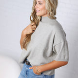 Bailey Mock Neck Short Sleeve Sweater - H Grey