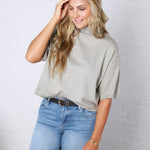 Bailey Mock Neck Short Sleeve Sweater - H Grey