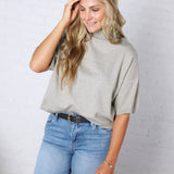 Bailey Mock Neck Short Sleeve Sweater - H Grey
