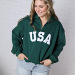 Bailey Quarter Zip USA Sweatshirt - Forest