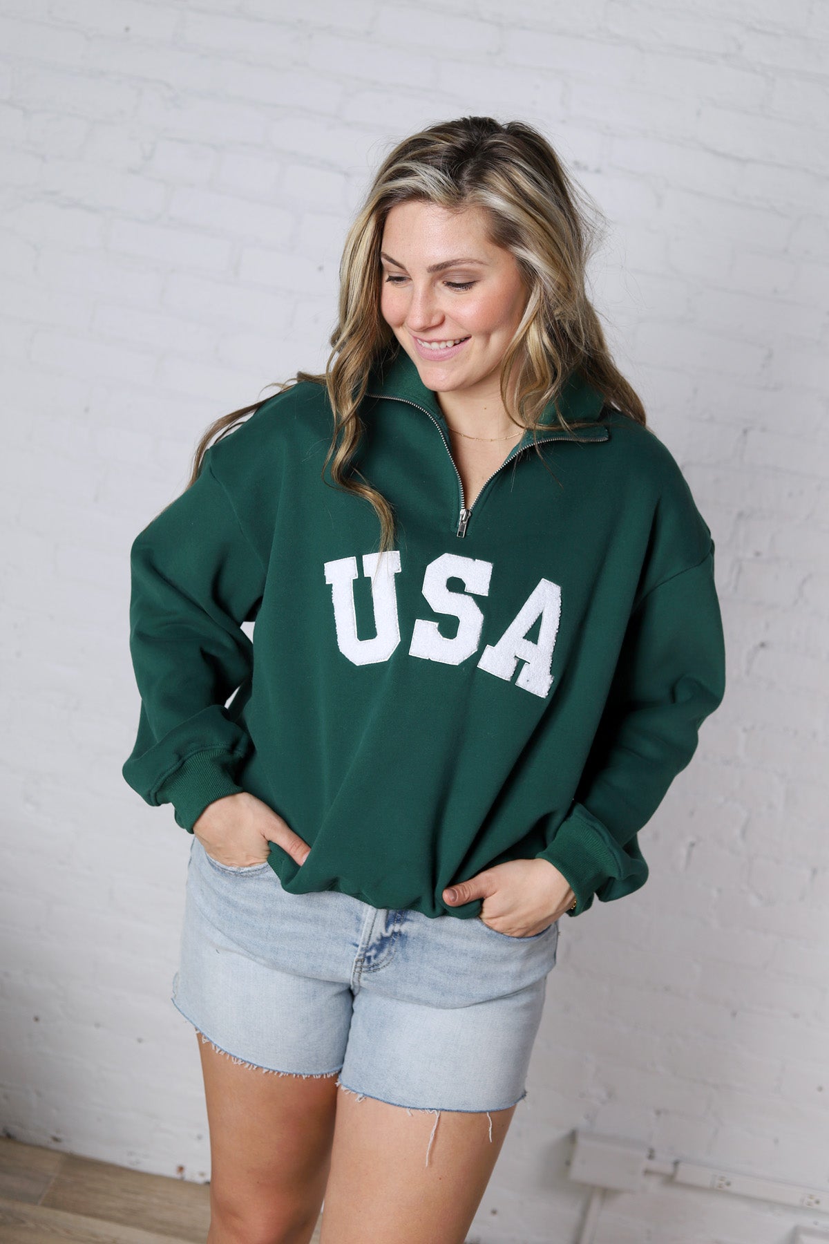 Bailey Quarter Zip USA Sweatshirt - Forest