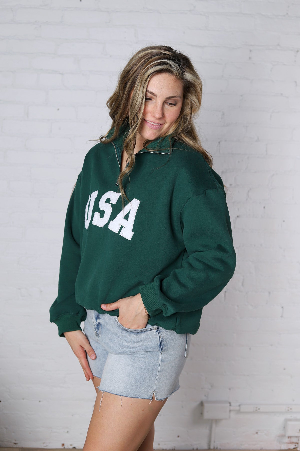 Bailey Quarter Zip USA Sweatshirt - Forest