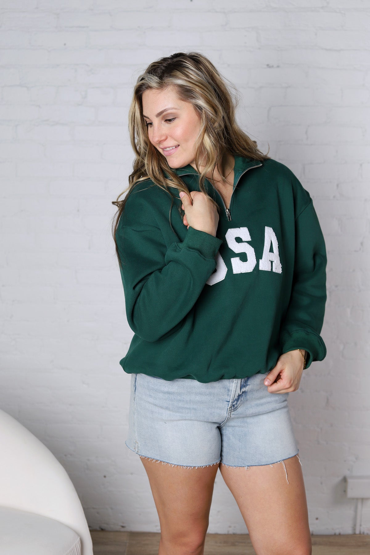 Bailey Quarter Zip USA Sweatshirt - Forest