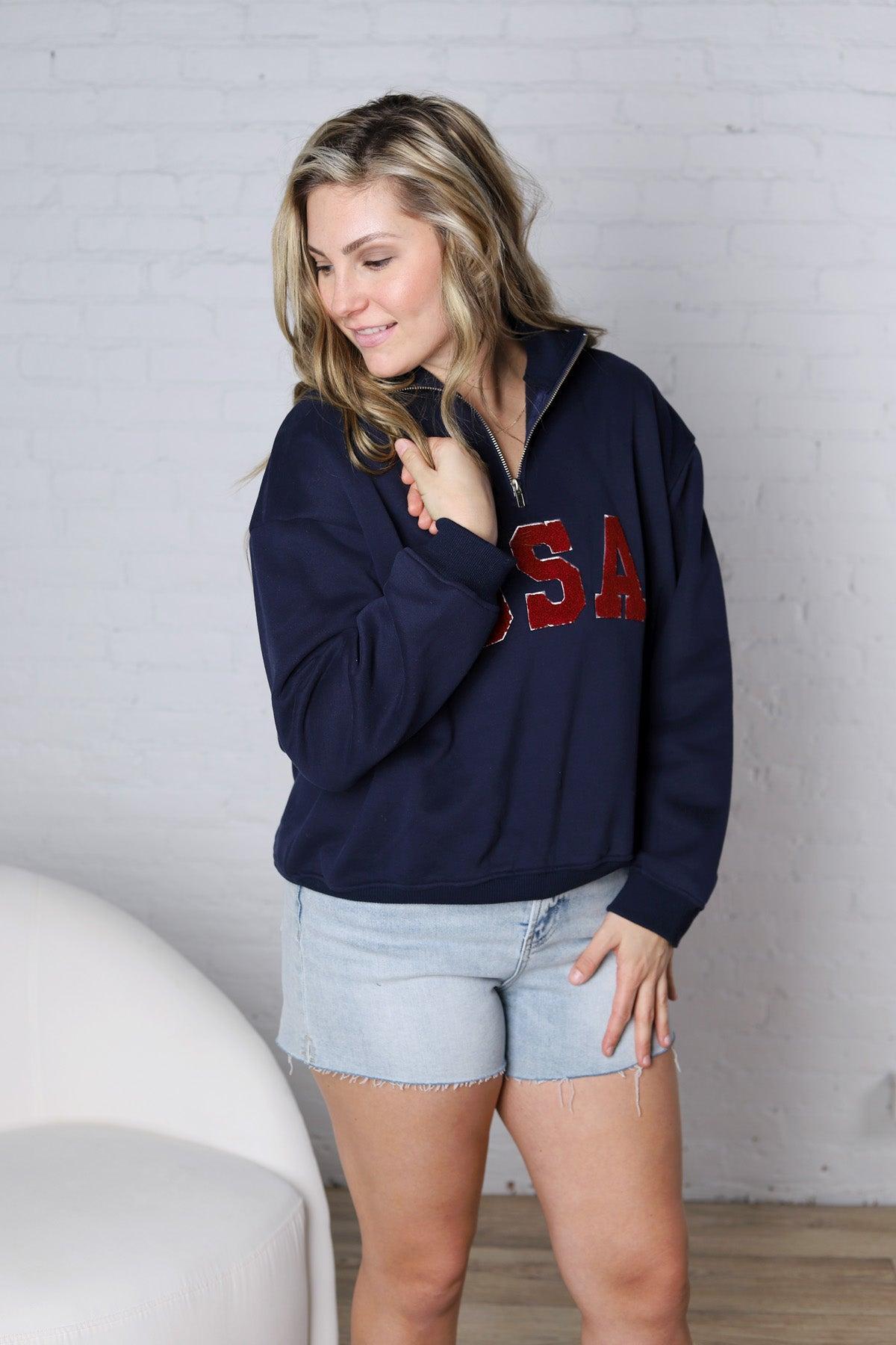 Bailey Quarter Zip USA Sweatshirt - Navy