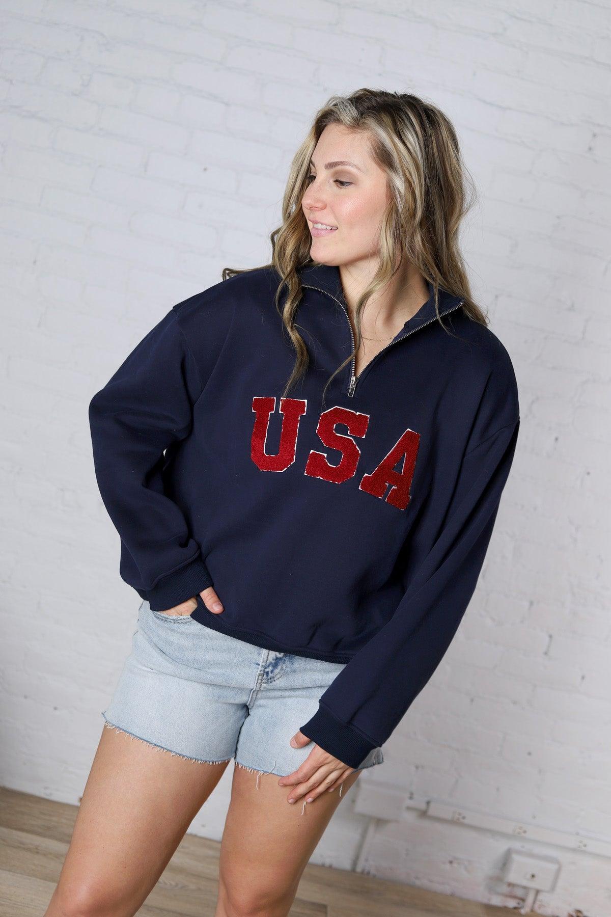 Bailey Quarter Zip USA Sweatshirt - Navy
