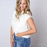 Baylee Raw Edge Sleeveless Knit Cardigan Sweater - Cream