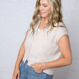 Baylee Raw Edge Sleeveless Knit Cardigan Sweater - Taupe