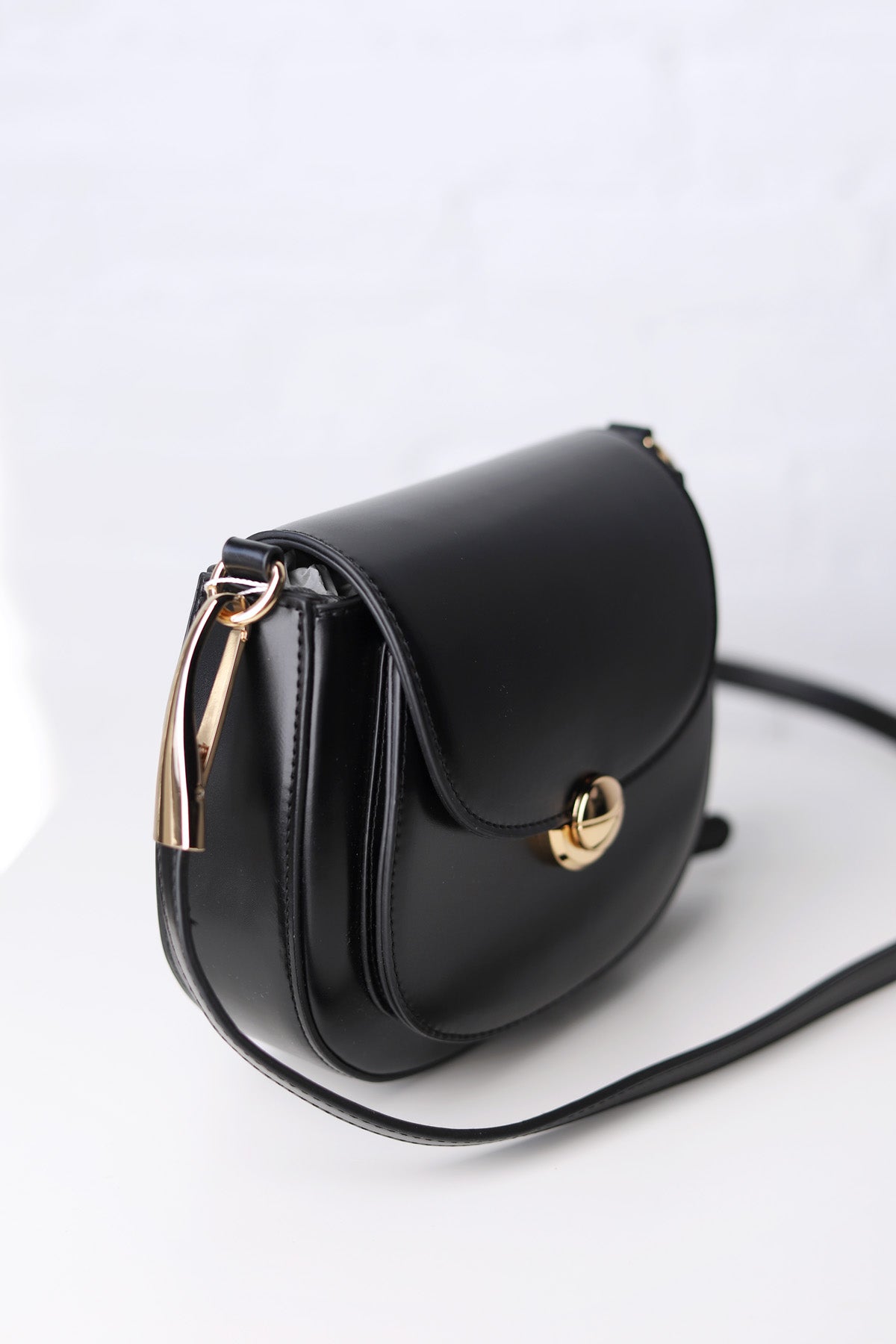 Bergen Flapover Crossbody Bag w/ Twist Lock Closure - Black