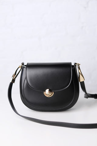 Bergen Flapover Crossbody Bag w/ Twist Lock Closure - Black