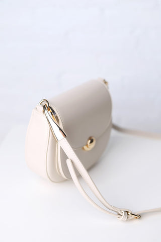 Bergen Flapover Crossbody Bag w/ Twist Lock Closure - Greige