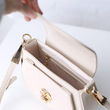 Bergen Flapover Crossbody Bag w/ Twist Lock Closure - Greige