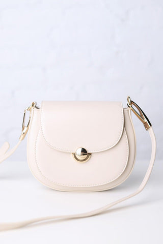 Bergen Flapover Crossbody Bag w/ Twist Lock Closure - Greige