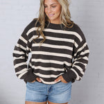 Berkley Oversized Stripe Sweater Top - Brown