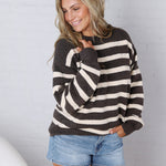 Berkley Oversized Stripe Sweater Top - Brown