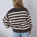 Berkley Oversized Stripe Sweater Top - Brown