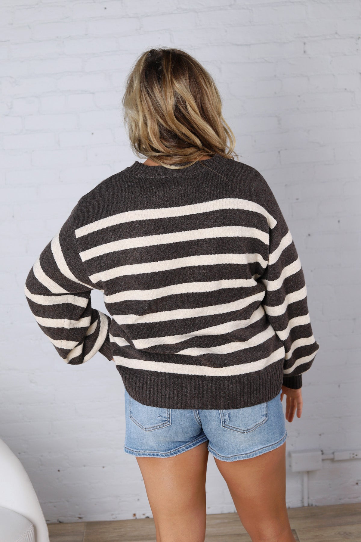Berkley Oversized Stripe Sweater Top - Brown