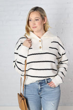 Bethanie Striped Shawl Collar Knit Sweater