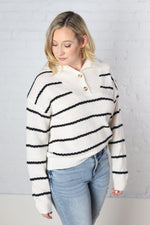 Bethanie Striped Shawl Collar Knit Sweater