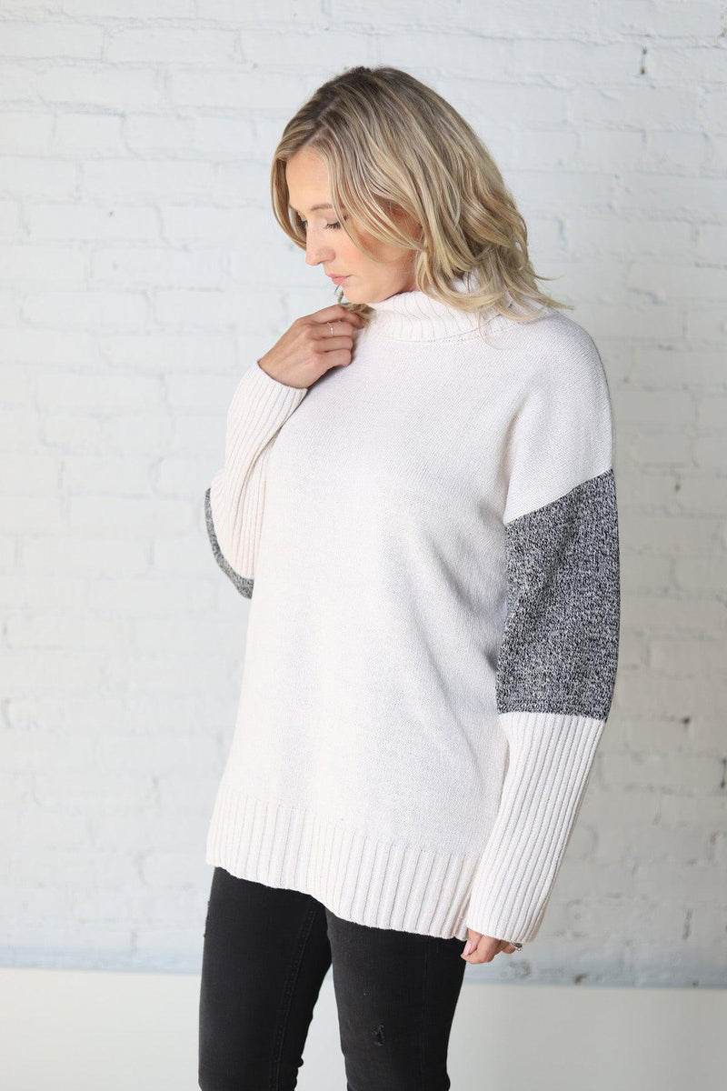 Bette Color Block Turtleneck Sweater - White/Black