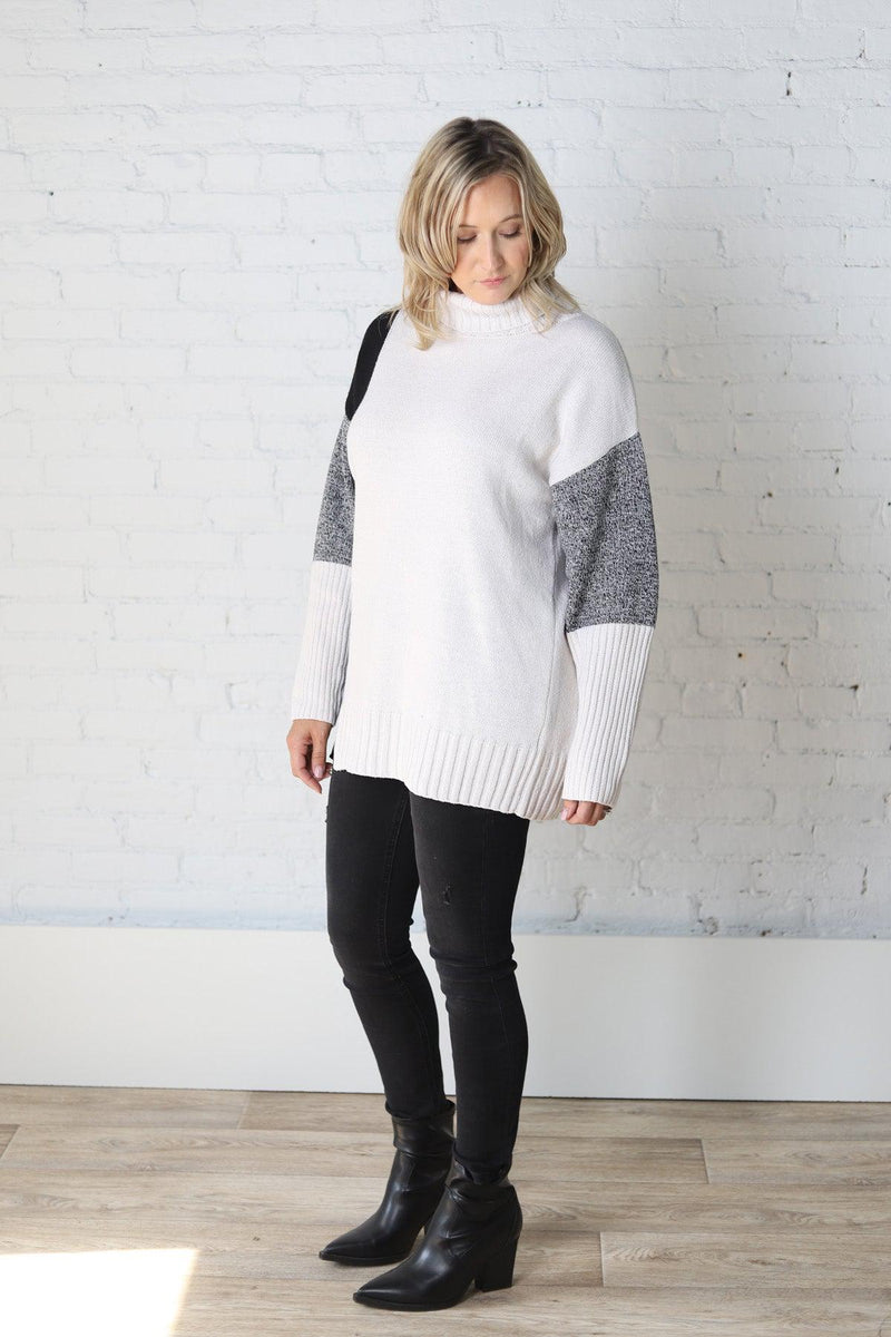 Bette Color Block Turtleneck Sweater - White/Black